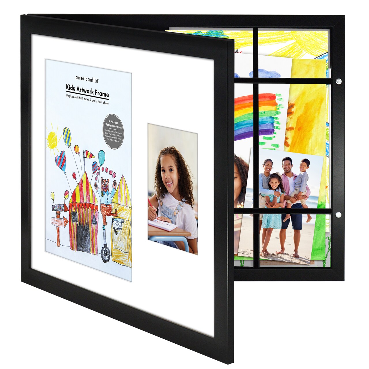 Americanflat 8.5x11 Kids Art Frame with 4x6 Photo Frame - Two Openings - Displays 8.5x11 Artwork and 4x6 Photo Side by Side - Kids Art Frame - Polished Plexiglass - Hanging Hardware